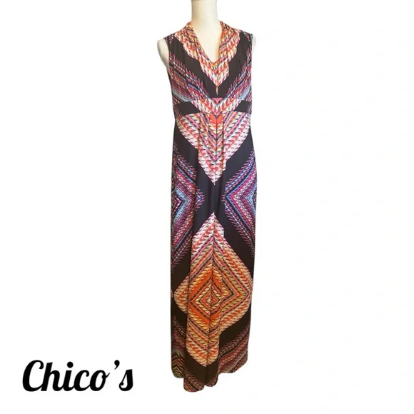 CHICO'S SPRING/SUMMER MULTI-COLOR MAXI DRESS MED 8/10 #CL - Picture 1 of 7